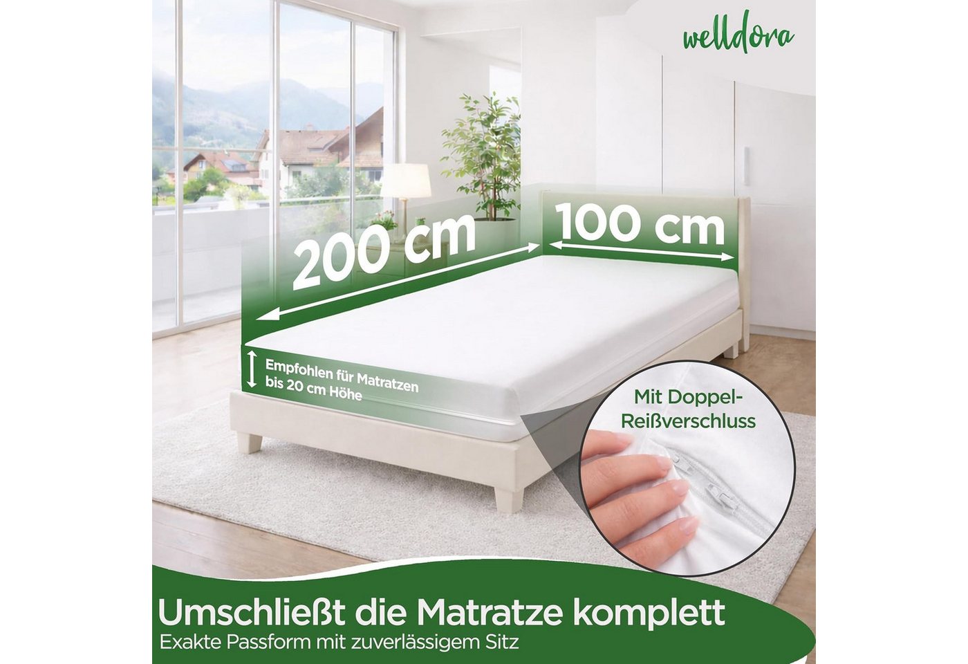 Encasing Premium Milbenbezug Matratzen ǀ Allergiker Matratzenschoner Welldora, fachärztlich getestet, Allergiker Bettwäsche mit Reissverschluss 360° – Bild 2 von 5