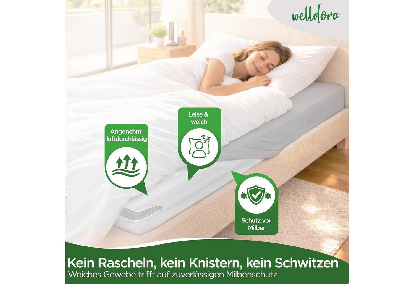 Encasing Premium Milbenbezug Matratzen ǀ Allergiker Matratzenschoner Welldora, fachärztlich getestet, Allergiker Bettwäsche mit Reissverschluss 360° – Bild 4 von 5