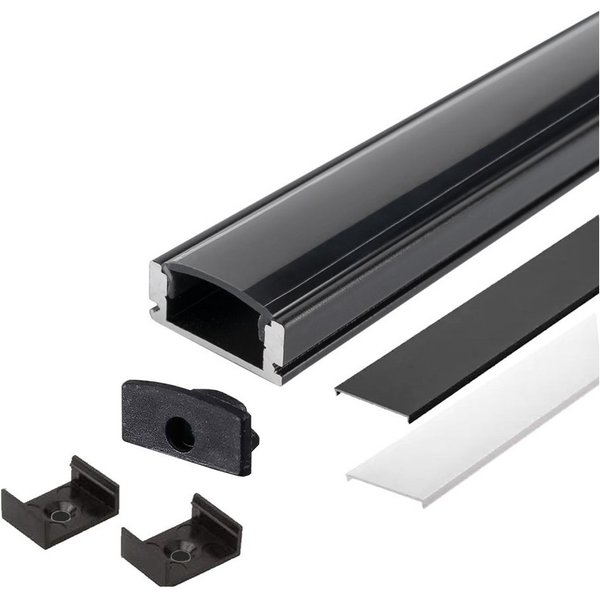 ENERGMiX Profil 1m schwarzer Alu Profile Alu Schiene LED Kanal System für LED-Streifen, Aluprofil Schwarz für LED Strip ideal für akustikpaneele