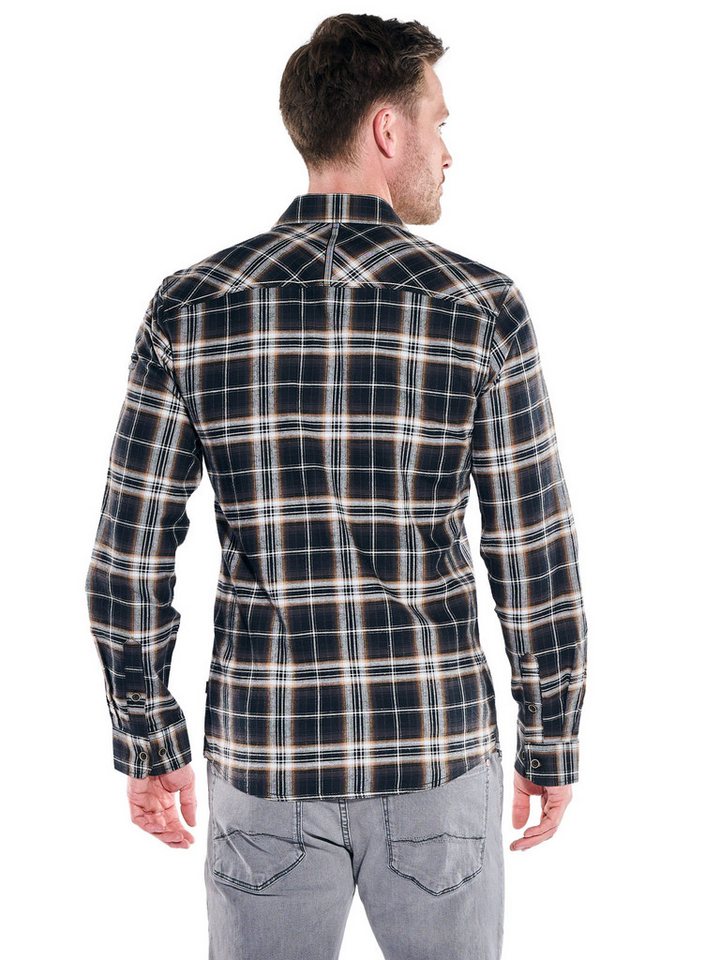 Engbers Langarmhemd Herren Karo Overshirt mit Reißverschluss, Schwarzbraun – Bild 2 von 5