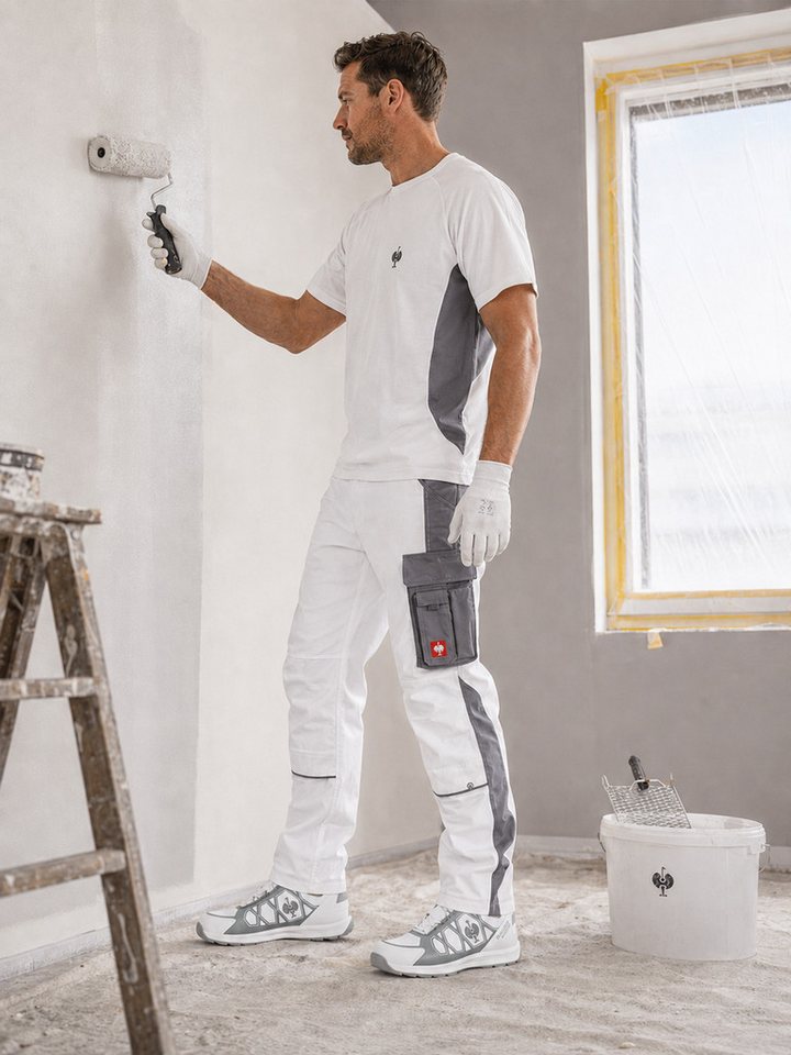 Engelbert Strauss Arbeitsbundhose Strauss Bundhose e.s.active Arbeitshose Flexbelt weiß/grau seitlich dehnbarer Flexbelt-Bund, Hammerschlaufe, Kniepadstaschen – Bild 4 von 4