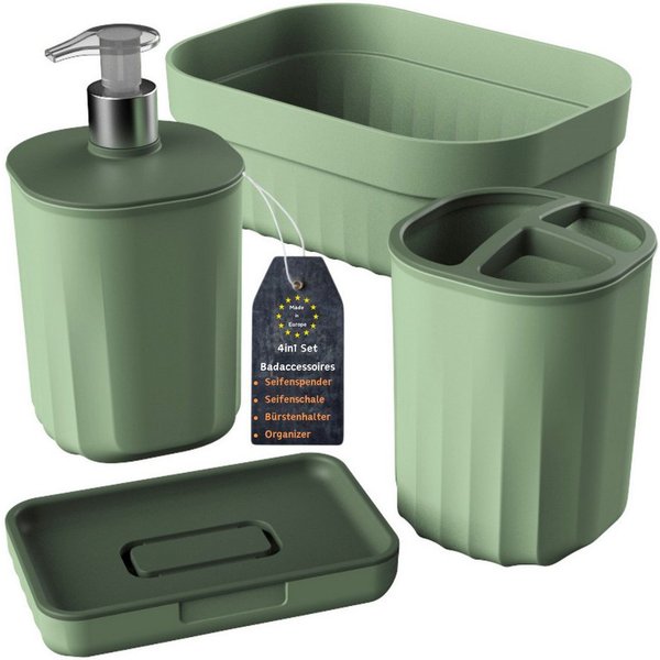 Engelland Badaccessoire-Set Badezimmer-Set, 4-teilig, bestehend aus Seifenspender, Seifenschale, Zahnbürstenhalter & Organizer, Vorteils-Set, 4 tlg., 4-teilig, 