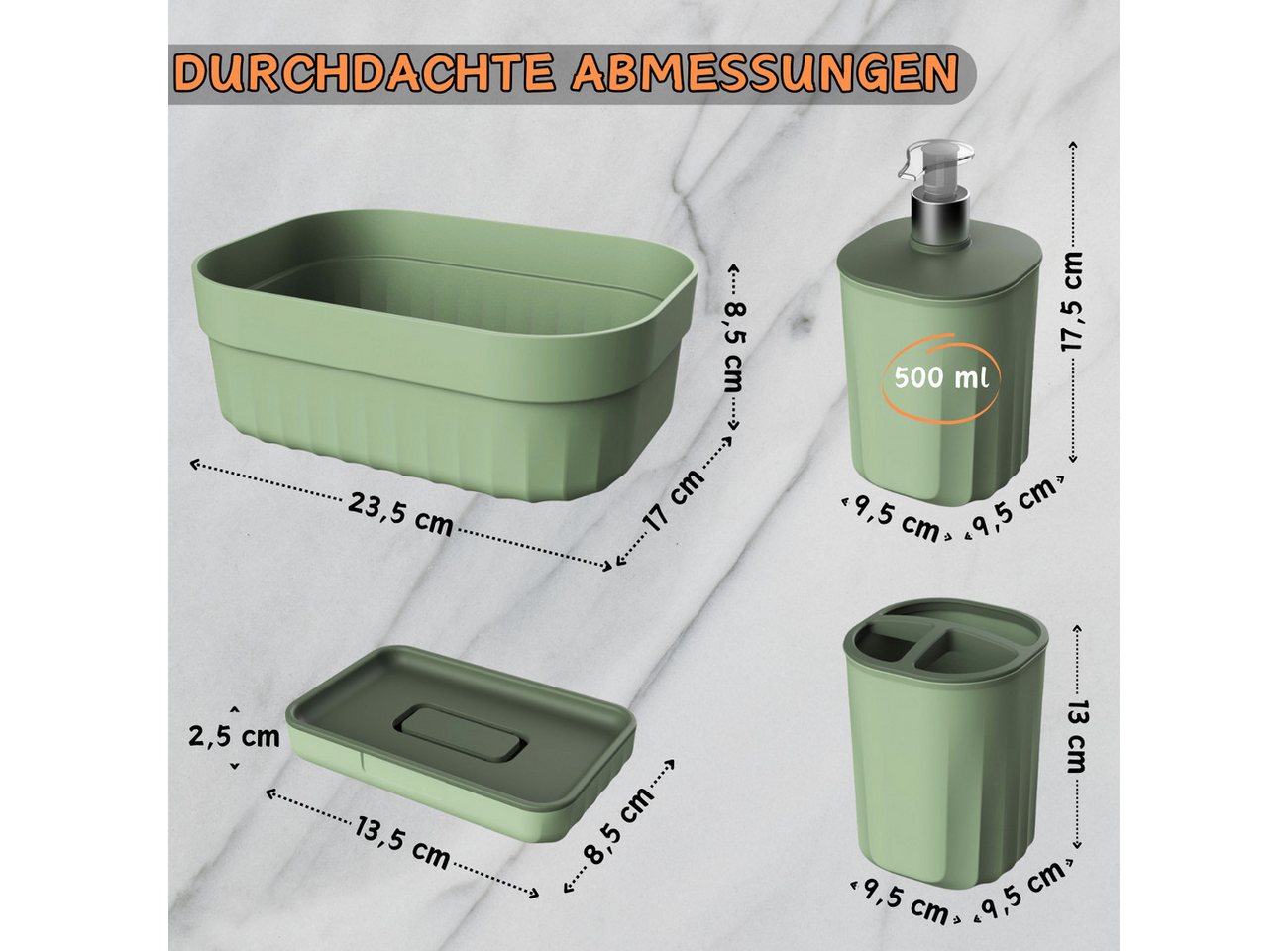Engelland Badaccessoire-Set Badezimmer-Set, 4-teilig, bestehend aus Seifenspender, Seifenschale, Zahnbürstenhalter & Organizer, Vorteils-Set, 4 tlg., 4-teilig,  – Bild 2 von 5