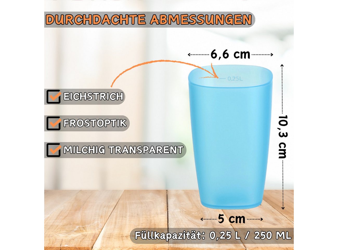 Engelland Becher Plastikbecher, Trinkbecher, 250 ml, 5-tlg., Kunststoff, BPA-frei, bruchfest, Frostoptik, stapelbar, wiederverwendbar, Mehrweg – Bild 2 von 5