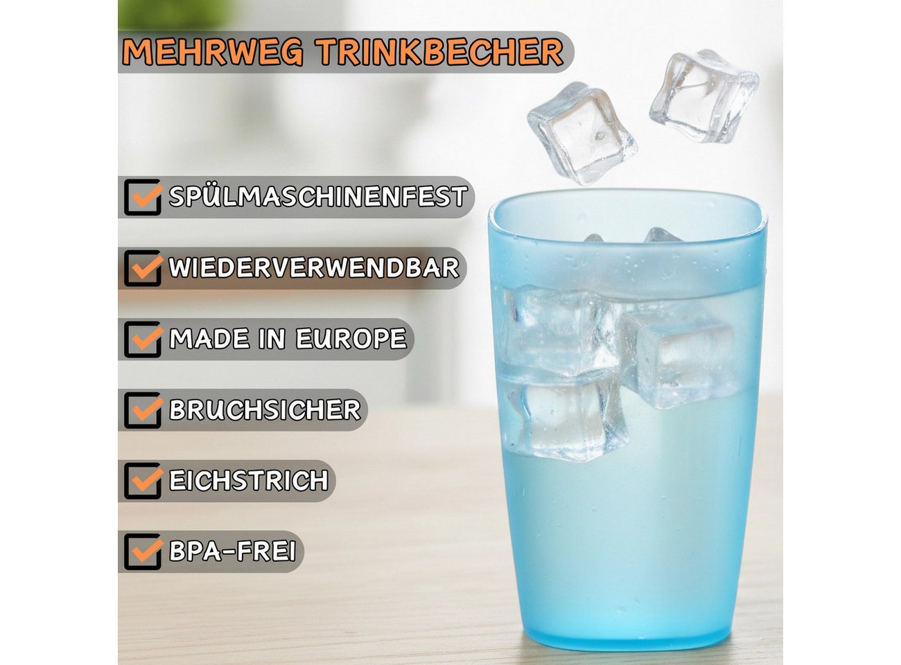 Engelland Becher Plastikbecher, Trinkbecher, 250 ml, 5-tlg., Kunststoff, BPA-frei, bruchfest, Frostoptik, stapelbar, wiederverwendbar, Mehrweg – Bild 3 von 5