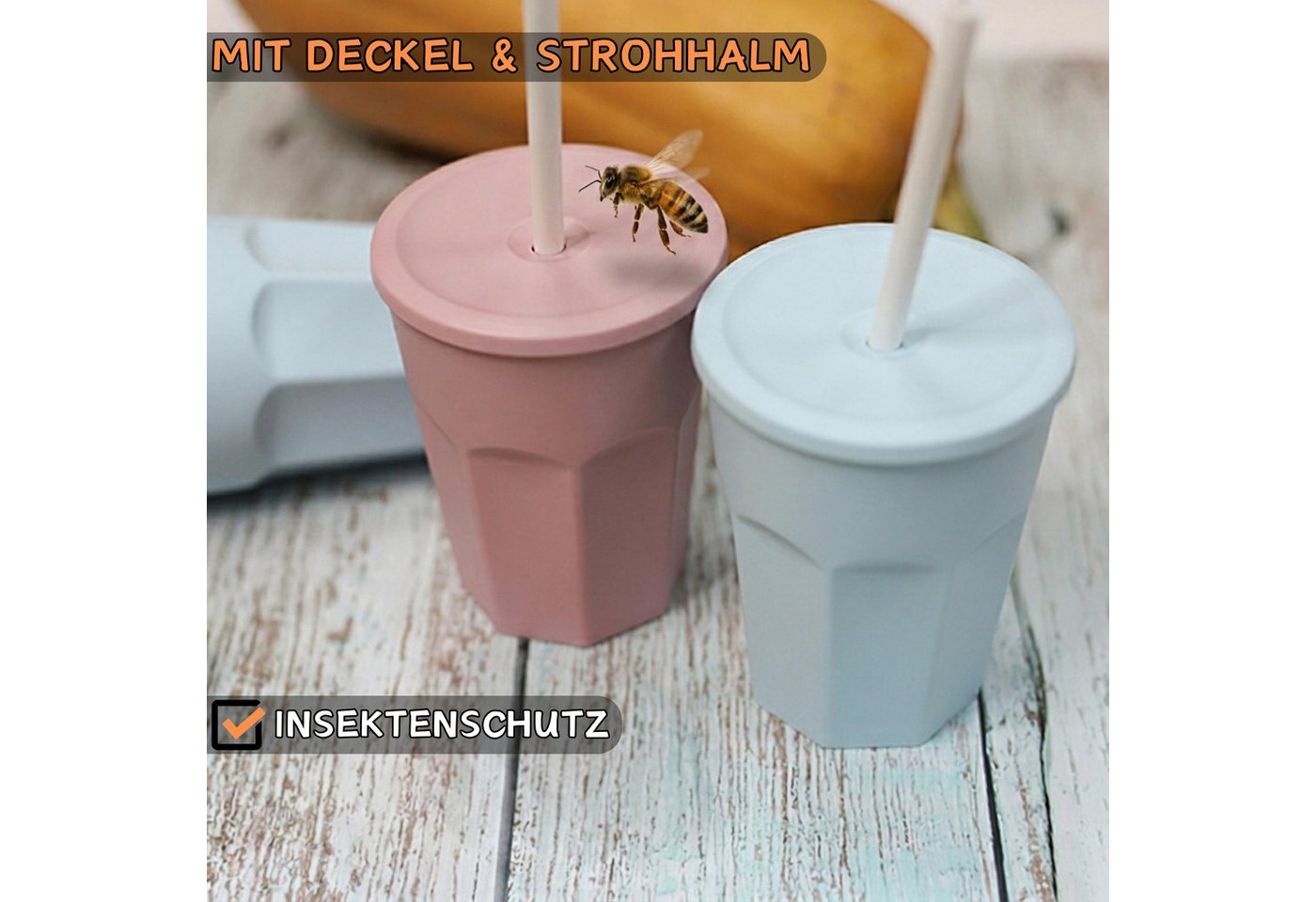 Engelland Becher Wiederverwendbare Plastikbecher mit Deckel und Strohhalm, 0,25 Liter, 5-tlg., Kunststoff, BPA-frei, spülmaschinengeeignet, lebensmittelecht, Te – Bild 5 von 5