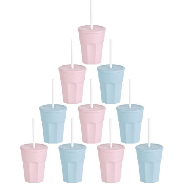 Engelland Becher Wiederverwendbare Plastikbecher mit Deckel und Strohhalm, 0,25 Liter, 10-tlg., Kunststoff, BPA-frei, spülmaschinengeeignet, lebensmittelecht, T