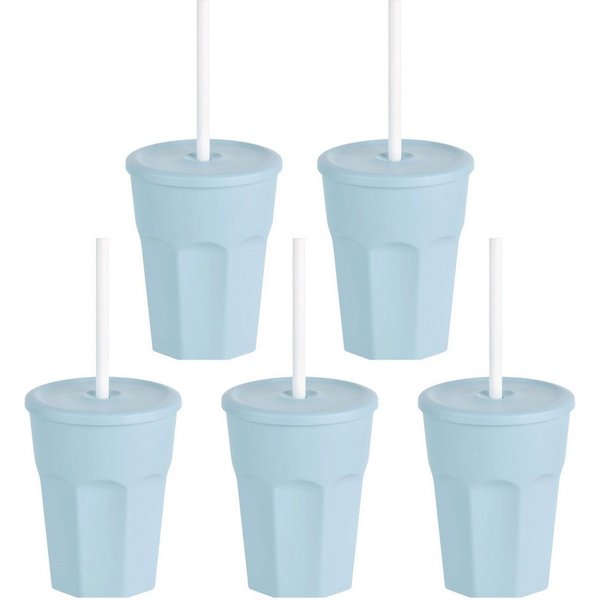 Engelland Becher Wiederverwendbare Plastikbecher mit Deckel und Strohhalm, 0,25 Liter, 5-tlg., Kunststoff, BPA-frei, spülmaschinengeeignet, lebensmittelecht, Te