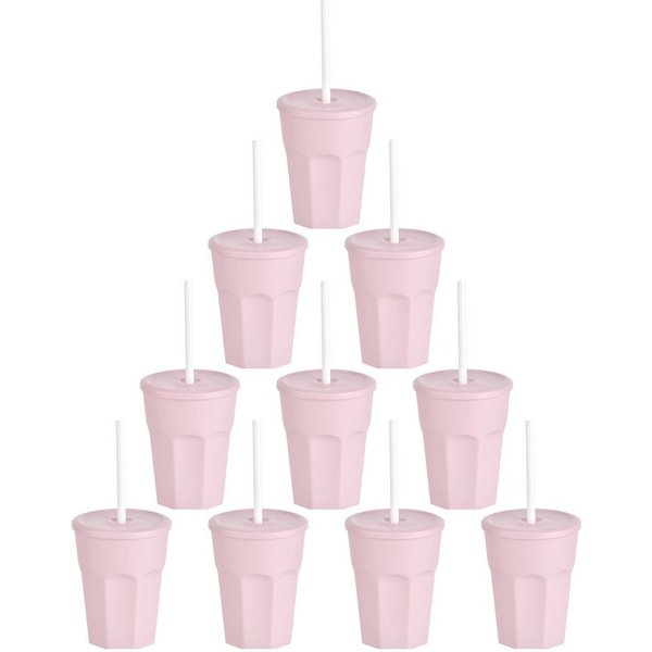 Engelland Becher Wiederverwendbare Plastikbecher mit Deckel und Strohhalm, 0,25 Liter, 10-tlg., Kunststoff, BPA-frei, spülmaschinengeeignet, lebensmittelecht, T