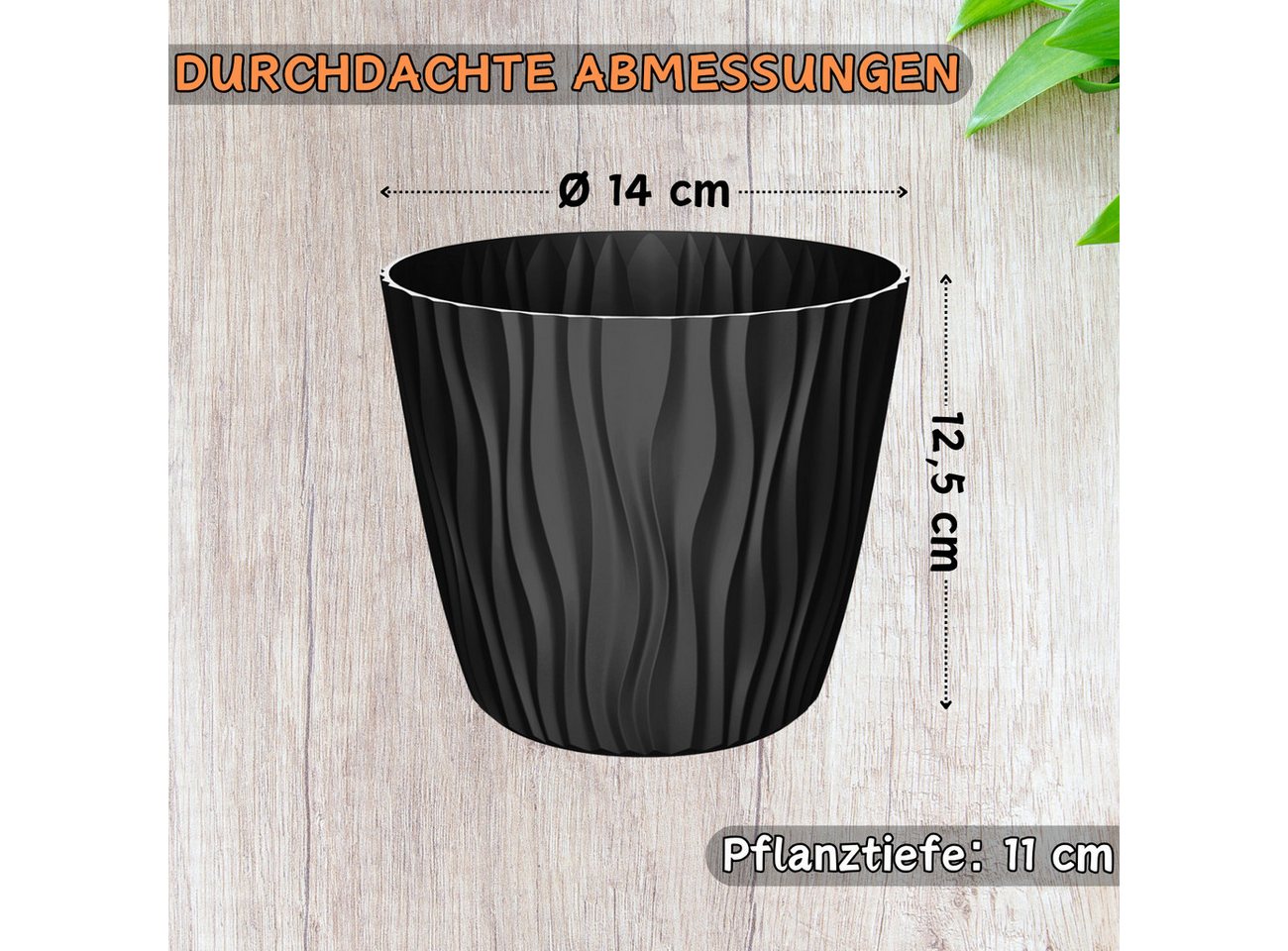 Engelland Blumentopf Pflanztopf mit Drainagesystem (Vorteils-Set, 1 St., robuster PP-Kunststoff), 3D-Wellenoptik, UV-resistent, Drainagesystem, direkte Bepflanz – Bild 2 von 5