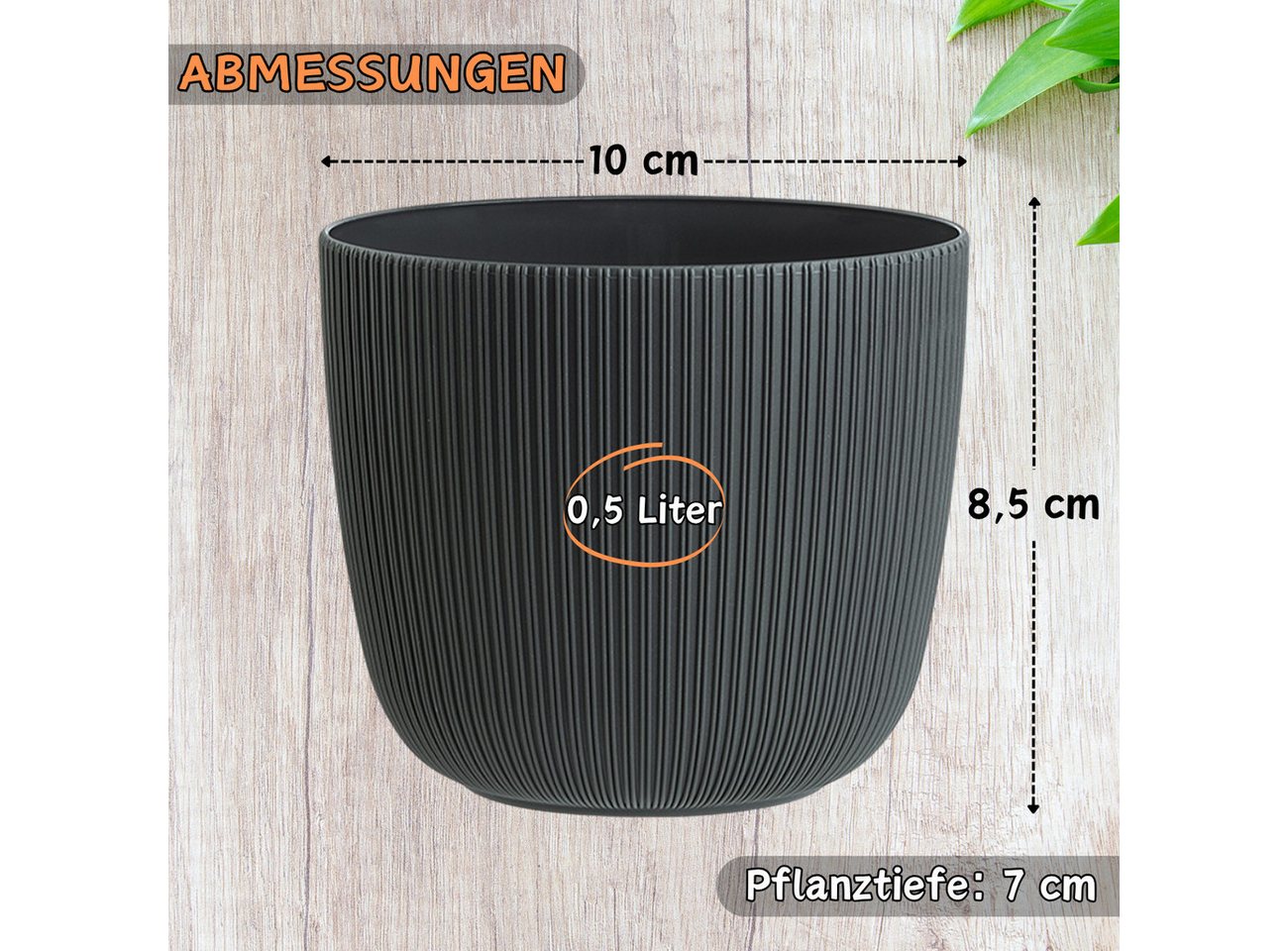 Engelland Blumentopf Pflanztopf mit Drainagesystem (Vorteils-Set, 1 St., robuster PP-Kunststoff), Rillenoptik, UV-resistent, Drainagesystem, direkte Bepflanzung – Bild 4 von 5