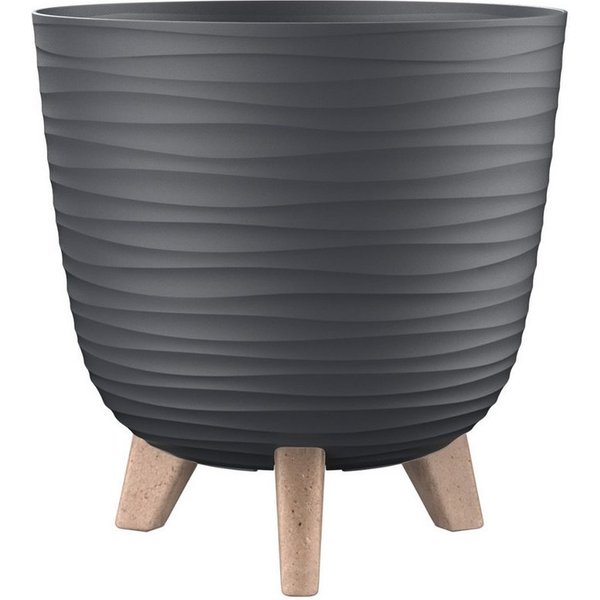 Engelland Blumentopf Pflanztopf mit Füßen (Vorteils-Set, 1 St., robuster PP-Kunststoff), Wellenoptik, rund, UV-resistent, Drainagesystem, direkte Bepflanzung