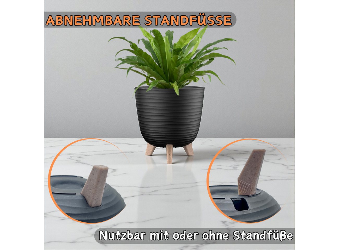 Engelland Blumentopf Pflanztopf mit Füßen (Vorteils-Set, 1 St., robuster PP-Kunststoff), Wellenoptik, rund, UV-resistent, Drainagesystem, direkte Bepflanzung – Bild 5 von 5