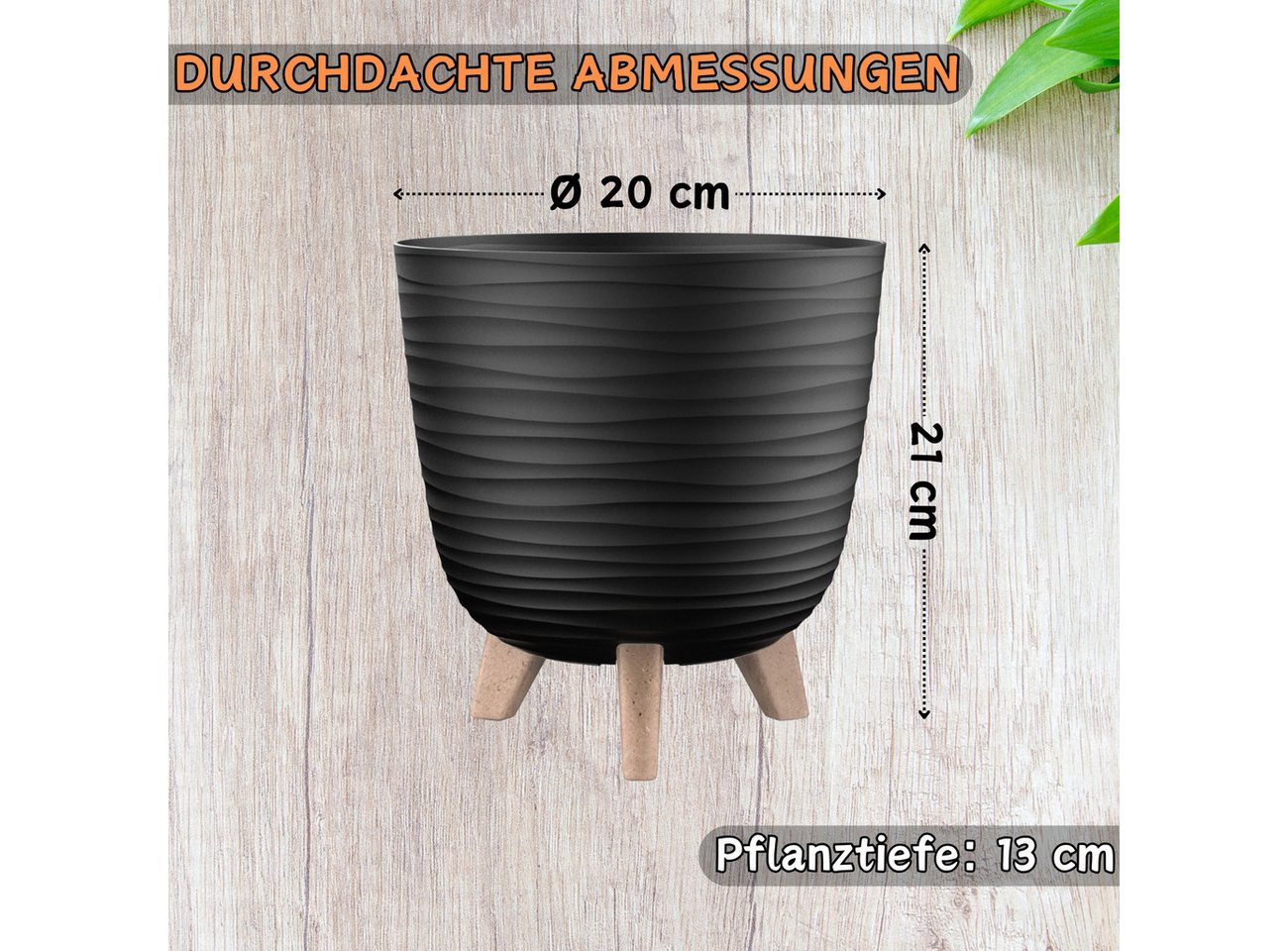 Engelland Blumentopf Pflanztopf mit Füßen (Vorteils-Set, 1 St., robuster PP-Kunststoff), Wellenoptik, rund, UV-resistent, Drainagesystem, direkte Bepflanzung – Bild 2 von 5