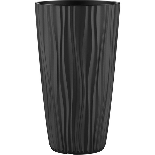 Engelland Blumentopf Pflanztopf mit herausnehmbarem Einsatz & Bewässerungssystem (1 St., robuster PP-Kunststoff), Wasserspeicher, Rillenoptik, hoch, rund, moder