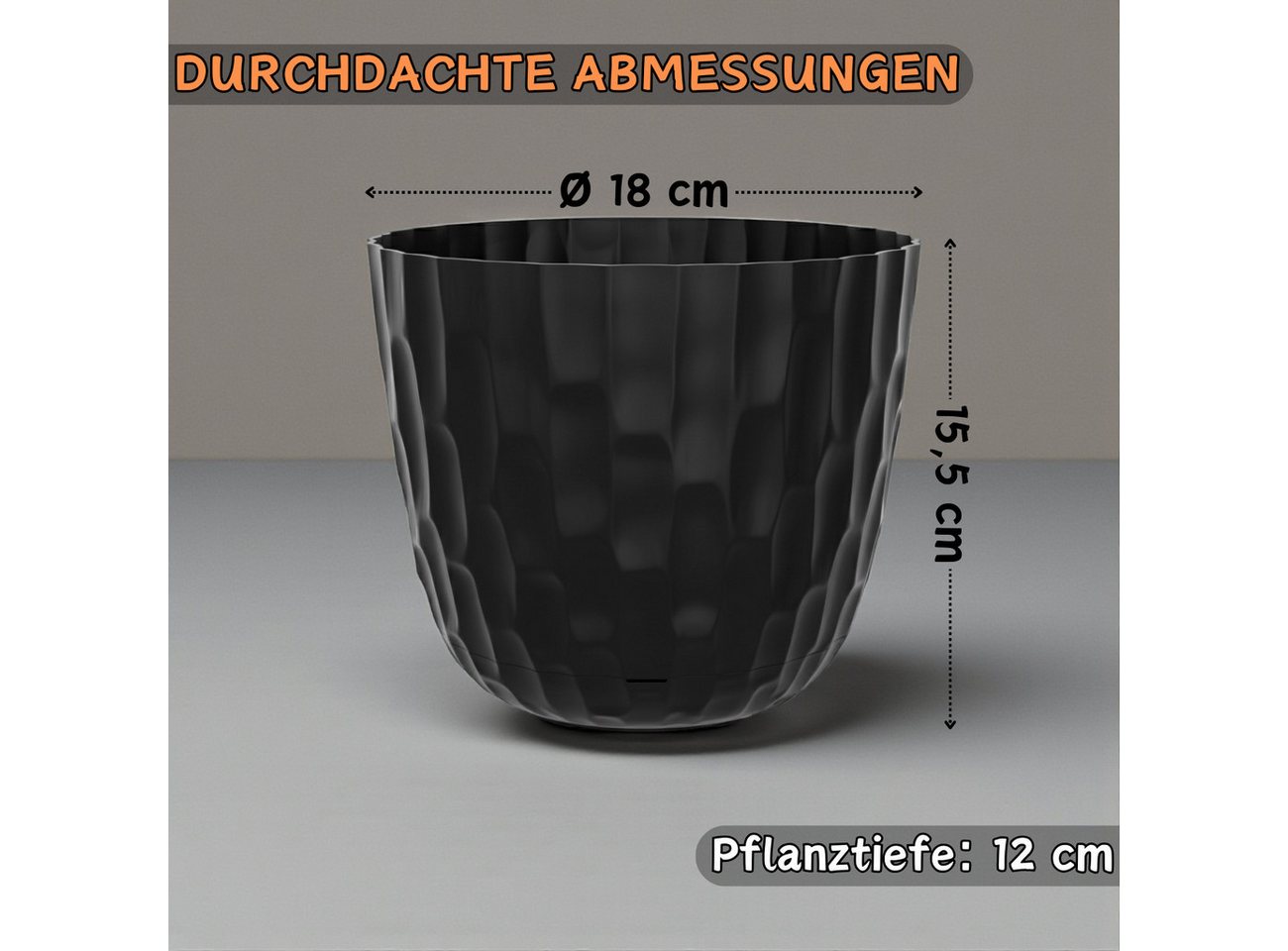 Engelland Blumentopf Pflanztopf mit Untersetzer & Bewässerungssystem (Vorteils-Set, 1 St., robuster PP-Kunststoff), Übertopf, Hammerschlag-Optik, Innen- & Außen – Bild 2 von 5