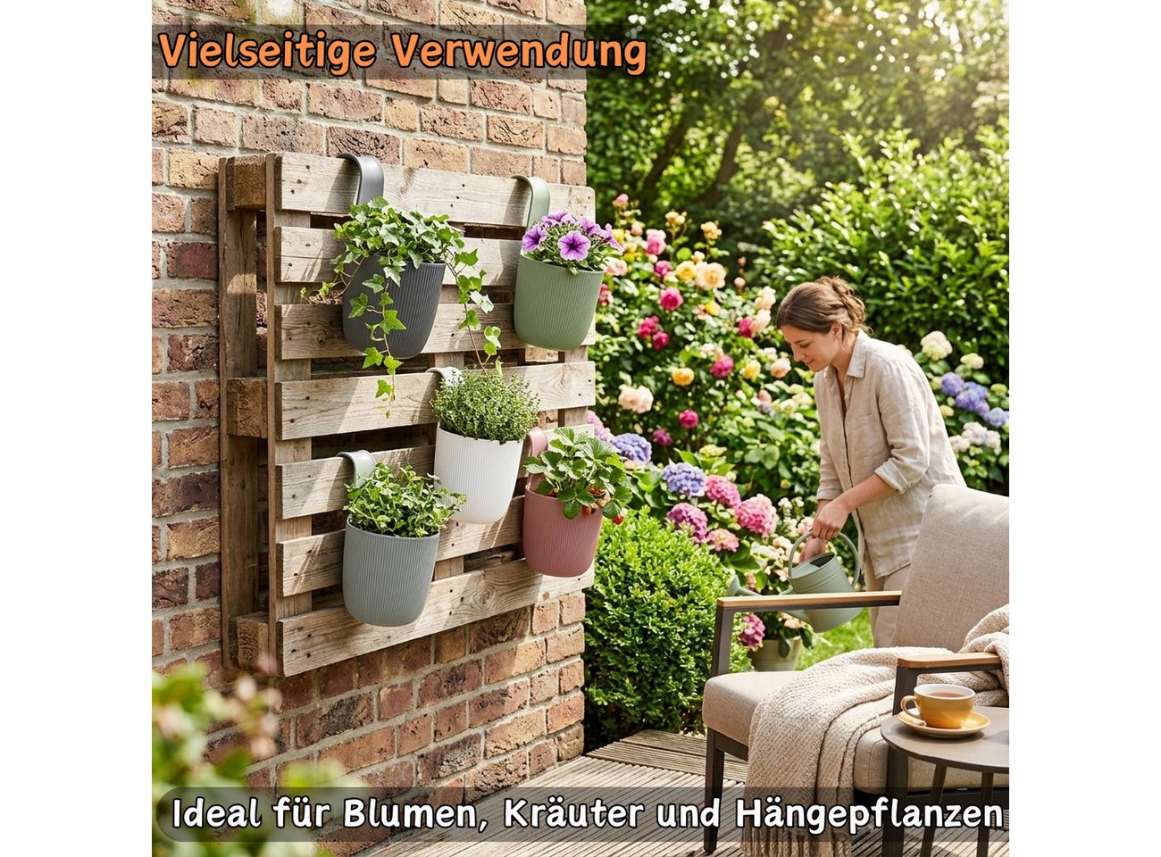 Engelland Blumentopf Blumentopf zum Hängen (Vorteils-Set, 6 St., Fassungsvermögen 2,3 Liter), UV-Beständig, Frostbeständig, Drainagesystem, ideal für Geländer/Z – Bild 5 von 5