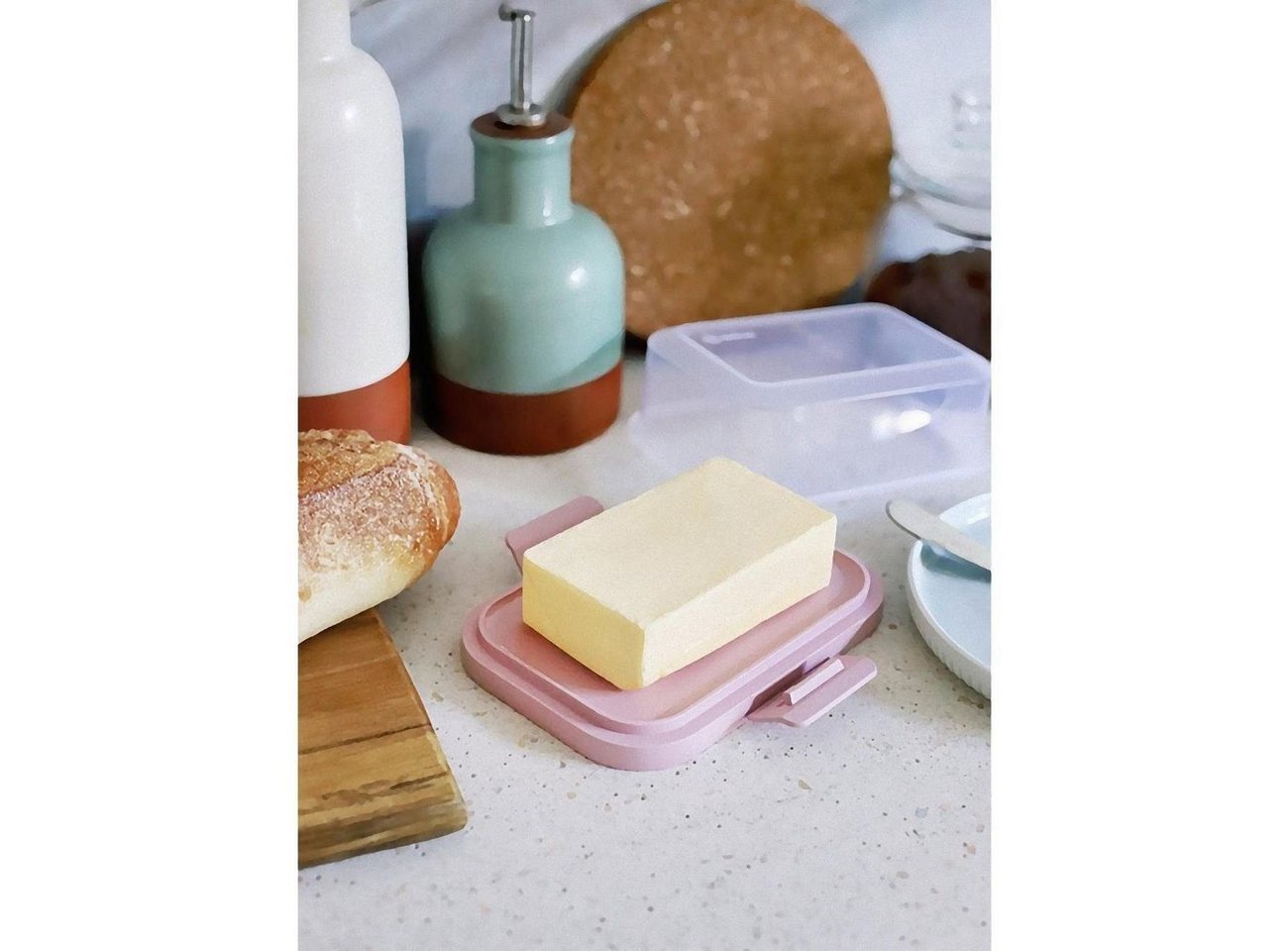 Engelland Butterdose Stapelbare Butter-/Käsedose, Kunststoff, (Vorteils-Set, 2-tlg., mit sicherem Klickverschluss), stapelbar, platzsparend, Ordnung im Kühlschr – Bild 2 von 5