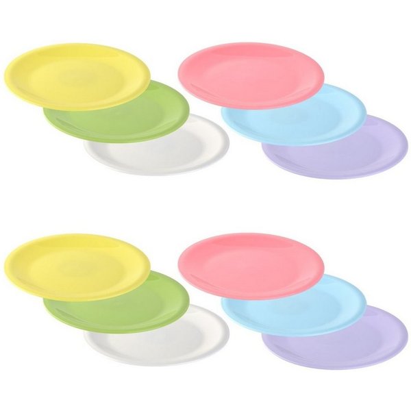 Engelland Dessertteller Kinderteller-Set, farbenfroh, (12 St), Ø 19 cm, BPA-frei, bunt, flach, wiederverwenbar, Kunststoff