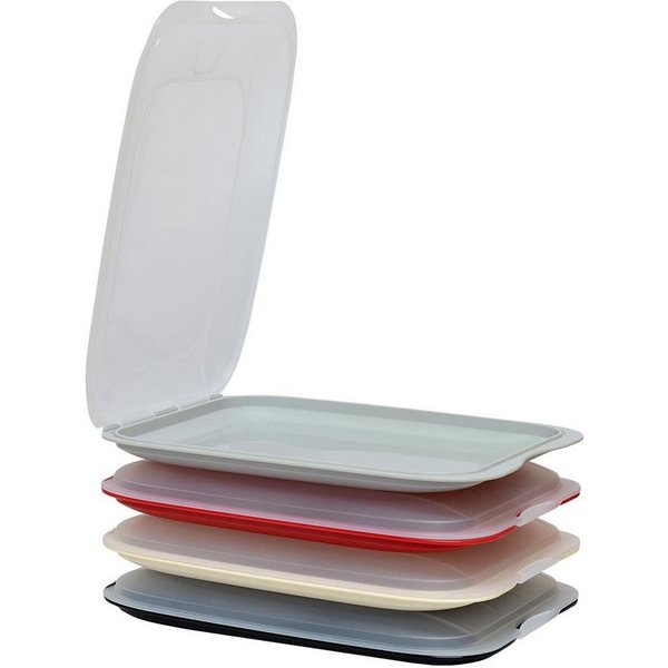 Engelland Frischhaltedose Aufschnittdosen, Aufschnittbox, PP-Kunststoff, BPA-frei, (Vorteils-Set, 4-tlg., mit transparentem Deckel), stapelbar, platzsparend, Or