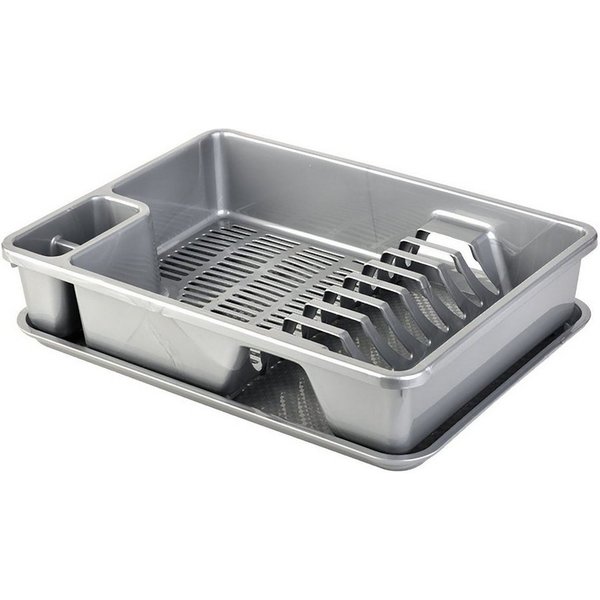 Engelland Geschirrständer Abtropfgestell, Abtropfgitter mit Wanne, für bis zu 9 Teller inkl. Besteck, spülmaschinengeeignet, BPA-frei