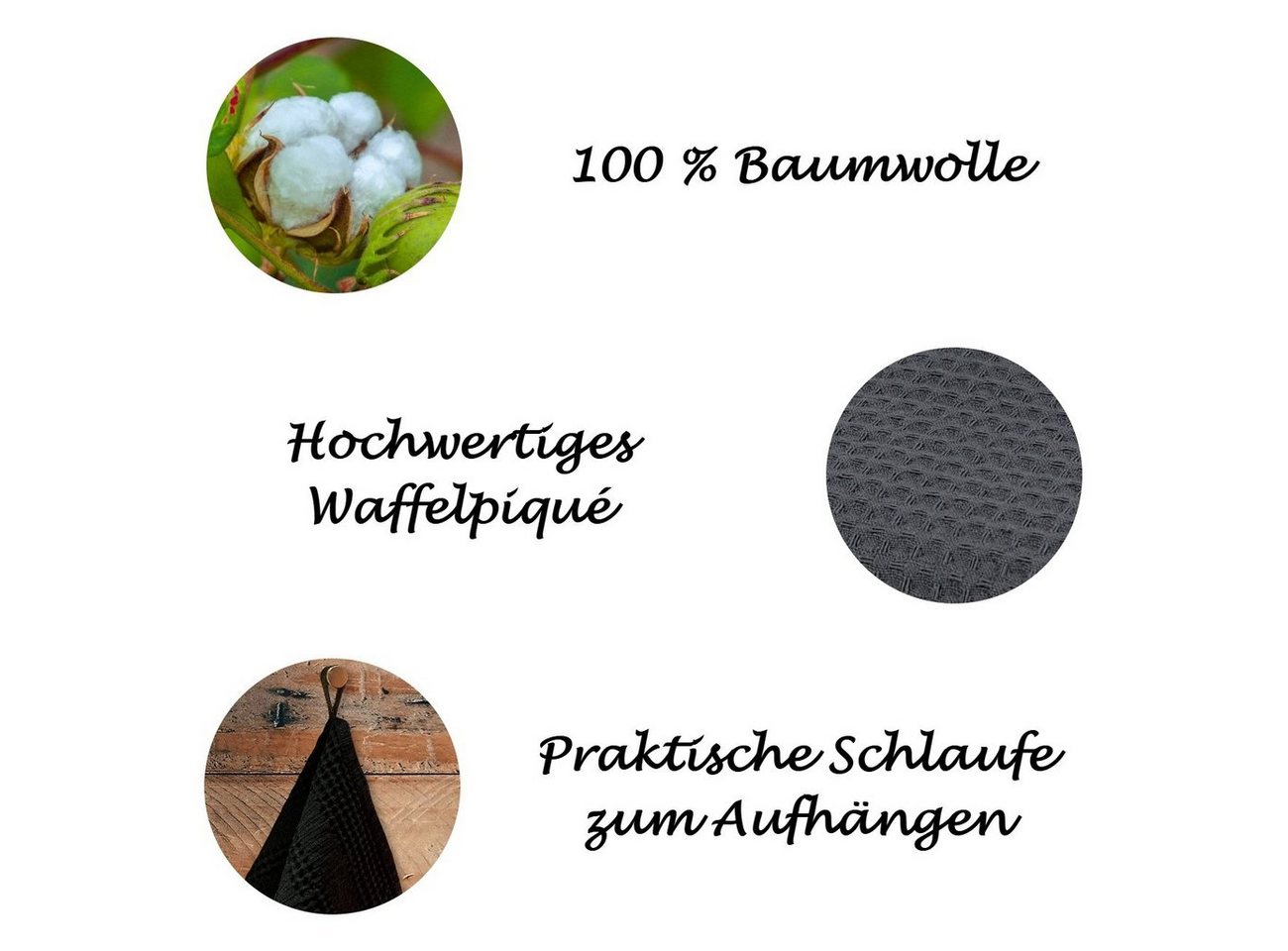 Engelland Geschirrtuch Poliertuch, (Vorteils-Set, 3-tlg., Waffel-Pique), 100 % Baumwolle, integrierte Aufhängeschlaufe, 70 x 50 cm – Bild 3 von 5