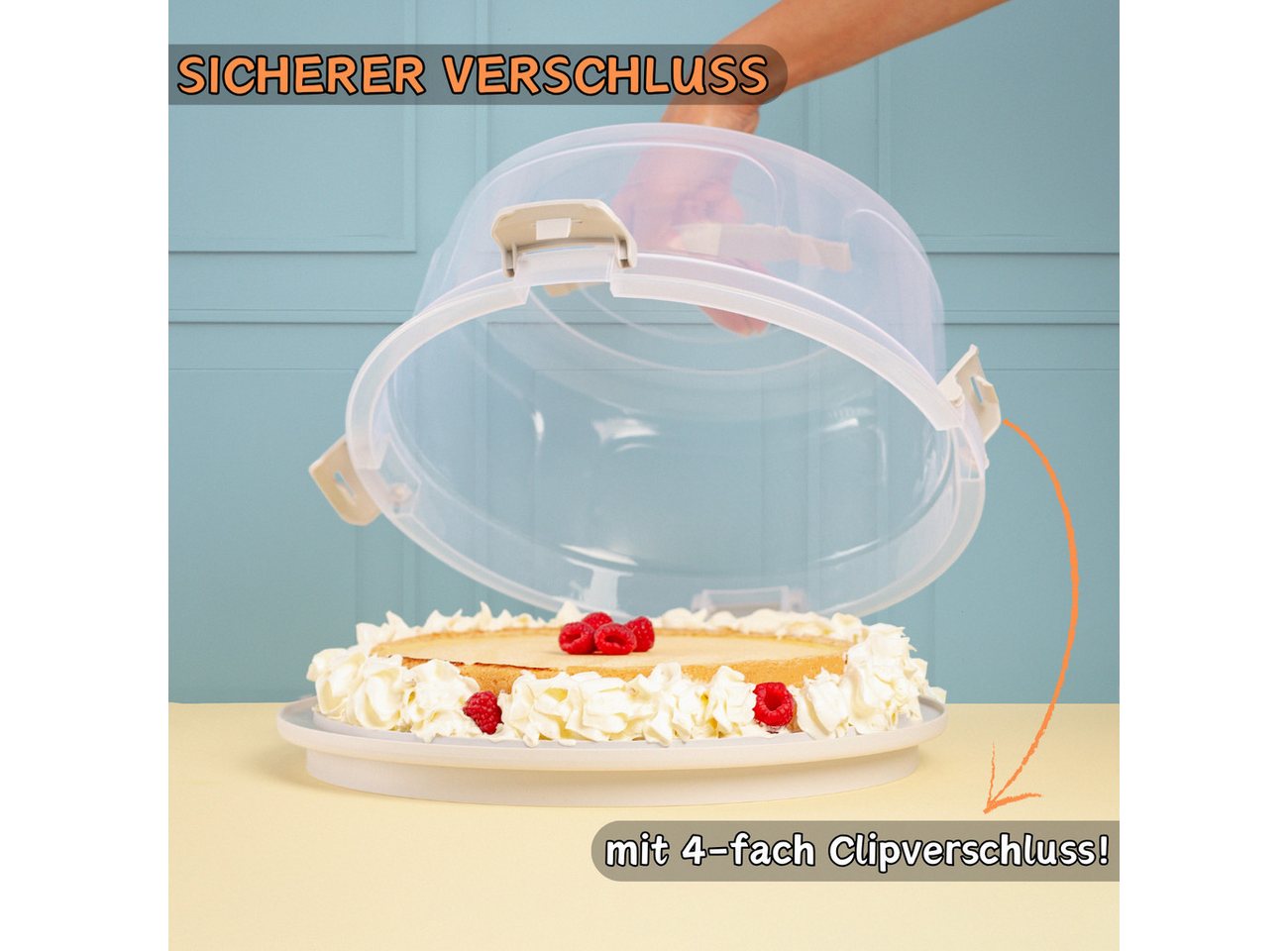 Engelland Kuchentransportbox mit Griff, Deckel und 4-fach Klick-Verschluss, rund, Kunststoff, (36,50 cm x H 17,50 cm, BPA-frei), spülmaschinengeeignet, lebensmi – Bild 2 von 5