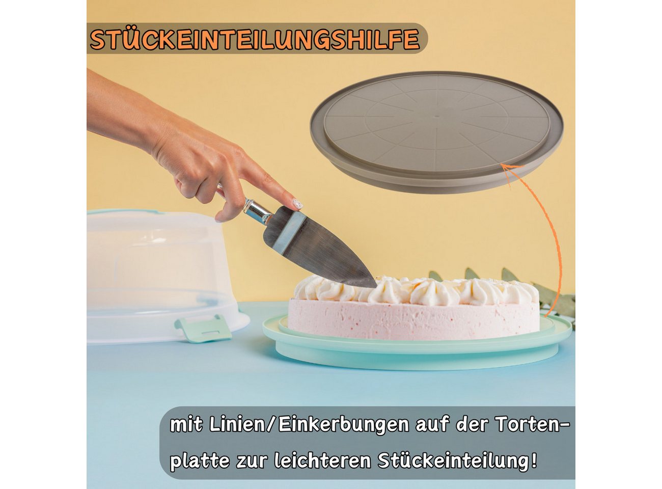 Engelland Kuchentransportbox mit Griff, Deckel und 4-fach Klick-Verschluss, rund, Kunststoff, (36,50 cm x H 17,50 cm, BPA-frei), spülmaschinengeeignet, lebensmi – Bild 3 von 5