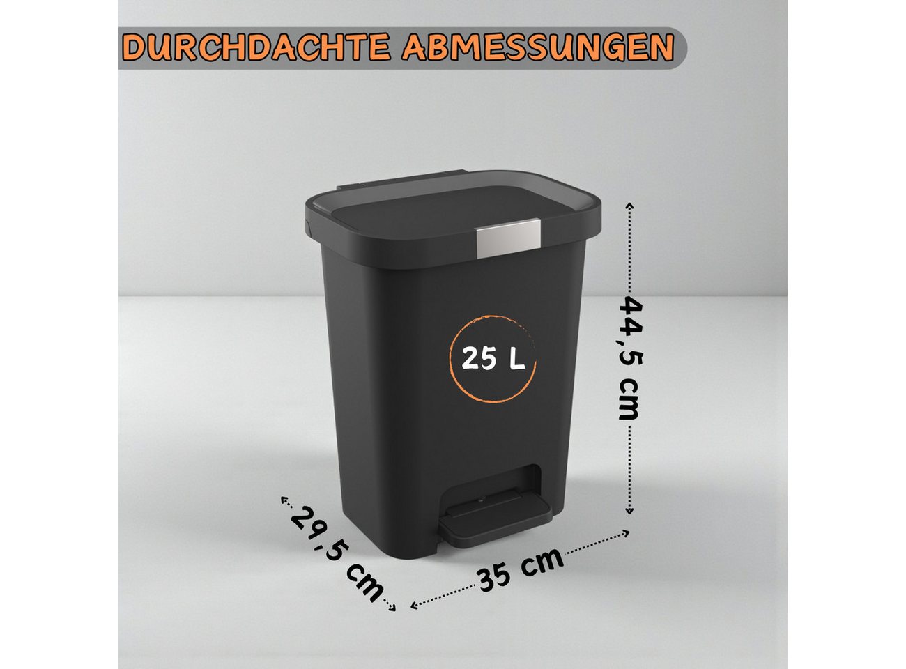 Engelland Mülleimer Abfalleimer mit Deckel und Pedal, 25 L, Treteimer, Soft-Close, verschließbarer Deckel, rutschfeste Füße – Bild 2 von 5