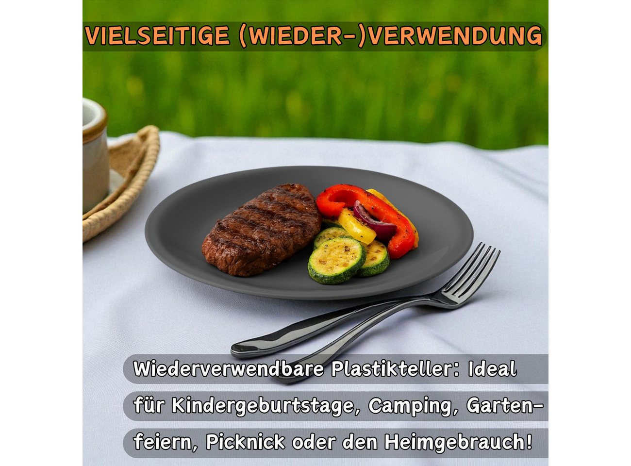 Engelland Plastikteller Wiederverwendbare Kunststoffteller, flach, BPA-frei, Ø 23,5 cm, (20 St), bruchfest, Mehrweg, mikrowellen- & spülmaschinenfest, Camping,  – Bild 3 von 5