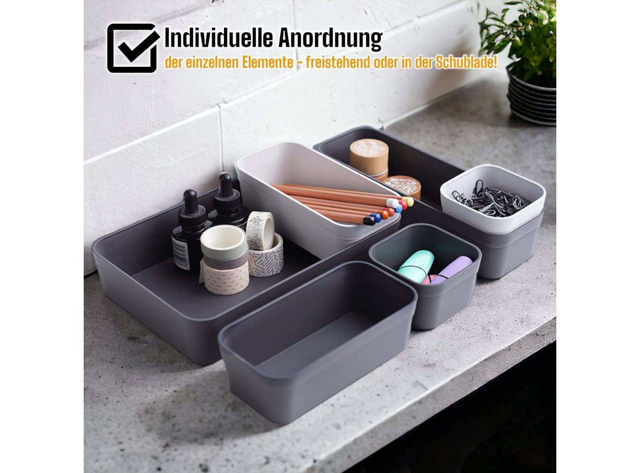 Engelland Schubladeneinsatz Schubladen-Organizer (Vorteils-Set, 16 St., individuelle Anordnung, passend für alle gängigen Schubladen), BPA-frei, spülmaschinenge – Bild 5 von 5