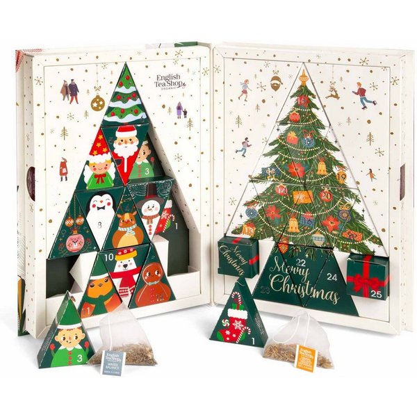 English Tea Shop Tee Adventskalender "Teebuch", BIO, 24 x Weihnachtstee in Pyramidenbeutel, Verschiedene Früchte-, Kräuter, Weihnachts- Teemischungen