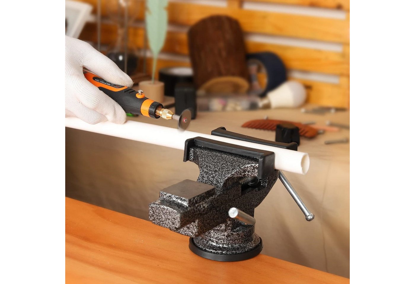 ENJOYWOOD Schraubstock, 1-St., 3,15 Zoll Tischklemme, 360°-Schwenkbasis, Universal Schraubstock für Heimgebrauch mit 62 mm Spannweite – Bild 2 von 4
