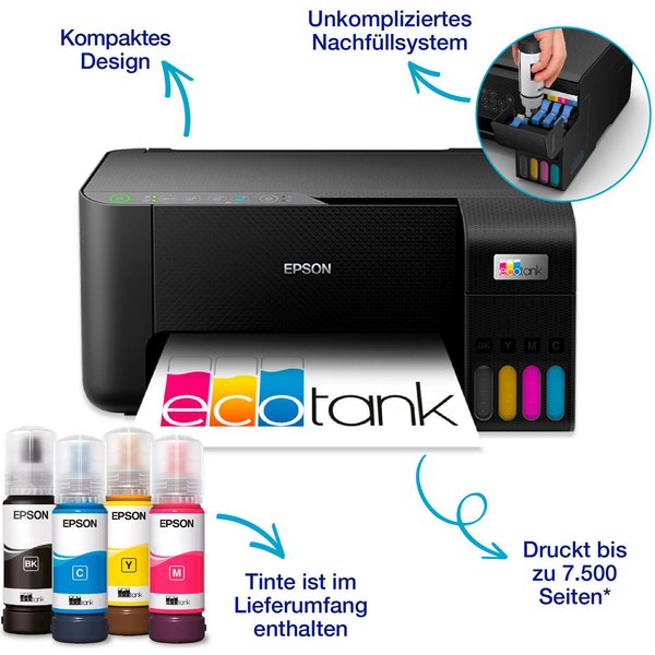 Epson EcoTank ET-2862 Multifunktionsdrucker, (WLAN (Wi-Fi), Einfaches, unkompliziertes Tintentanksystem zum Nachfüllen)