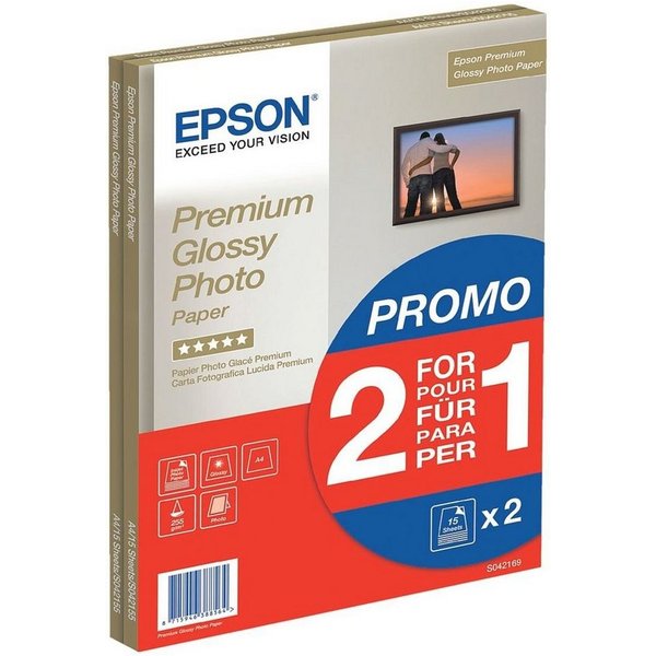 Epson Fotopapier Premium Glossy, Format A4, leicht glänzend, 255 g/m², 30 Blatt