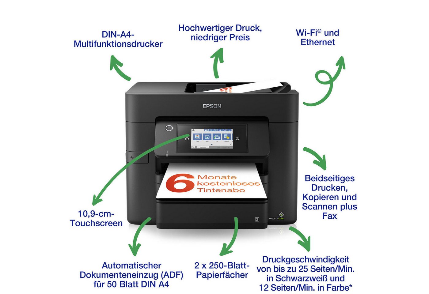 Epson WorkForce Pro WF-4830DTWF Tintenstrahldrucker, (Automatischer Duplexdruck, D-AFD (Duplexscan-Funktion) – Bild 2 von 5