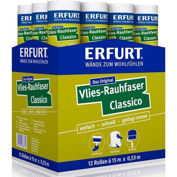 ERFURT Vliestapete Rauhfaser CLASSICO, 15 m x 0,53 m - 12 Rollen