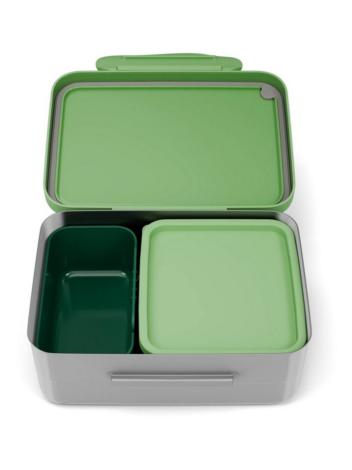 ergobag Lunchbox Edelstahl Brotdose, Edelstahl, (Edelstahl Brotdose, 3-tlg., 1x Brotdose, 1x Trennfach), spülmaschinengeeignet bis 45 Grad, Handwäsche empfohlen – Bild 3 von 4