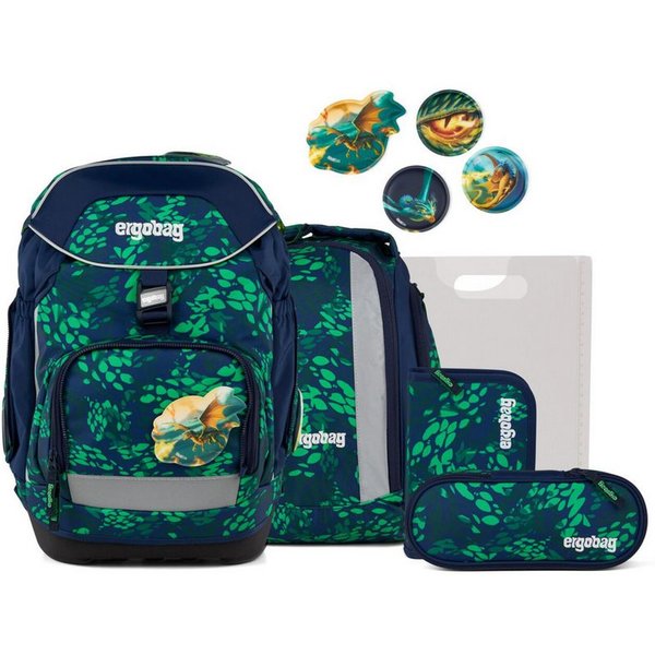 ergobag Schulranzen Schulranzen-Set PACK DrachenbezwingBär 6-teilig (6-teilig), ergonomisch, höhenverstellbar, Your-Size-System
