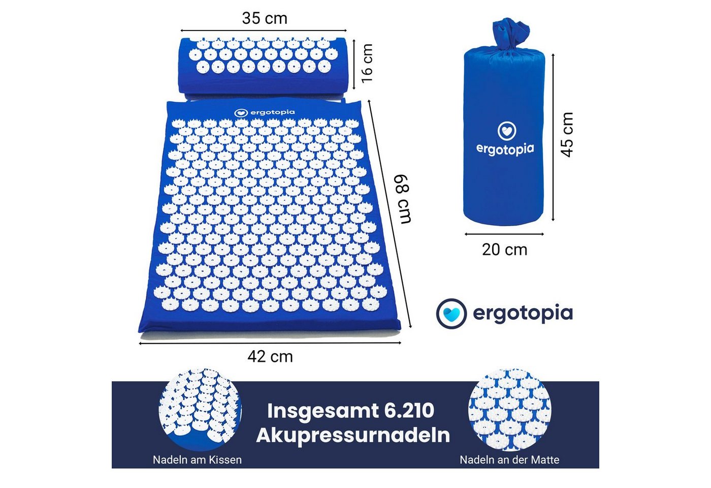 Ergotopia Akupressurmatte Akupressur Set mit Akupressurkissen Massagematte 68 x 42 cm (Massage Matte inkl. Tragetasche), löst Verspannungen und Fördert die Durc – Bild 2 von 5