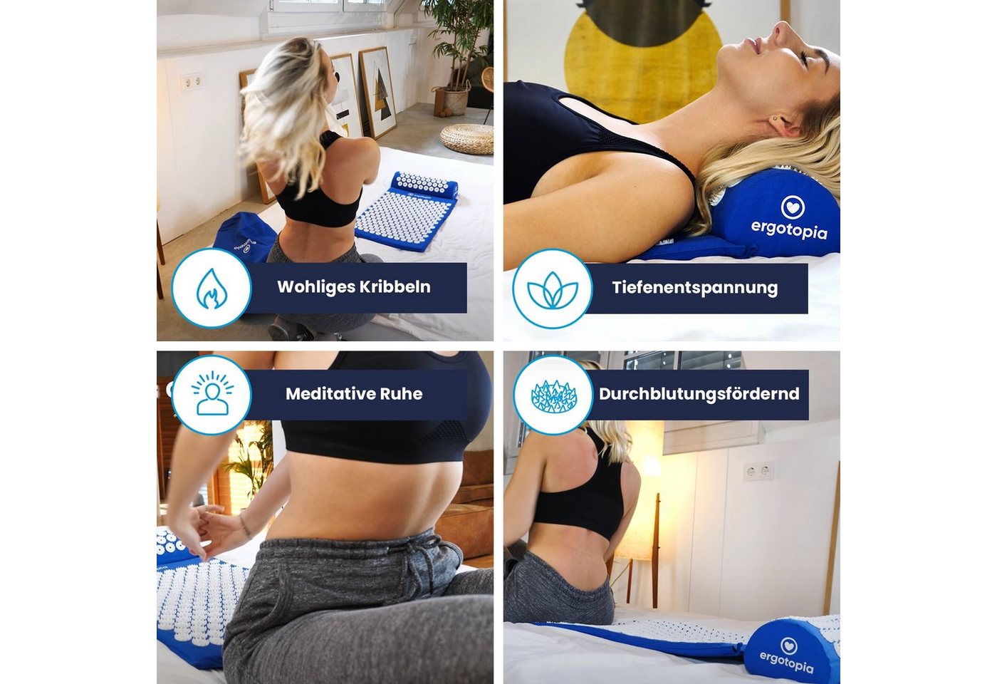 Ergotopia Akupressurmatte Akupressur Set mit Akupressurkissen Massagematte 68 x 42 cm (Massage Matte inkl. Tragetasche), löst Verspannungen und Fördert die Durc – Bild 4 von 5