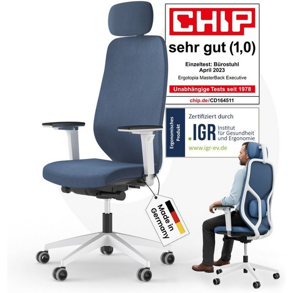 Ergotopia Bürostuhl MasterBack ergonomischer Schreibtischstuhl mit Kopfstütze (bereits montiert)