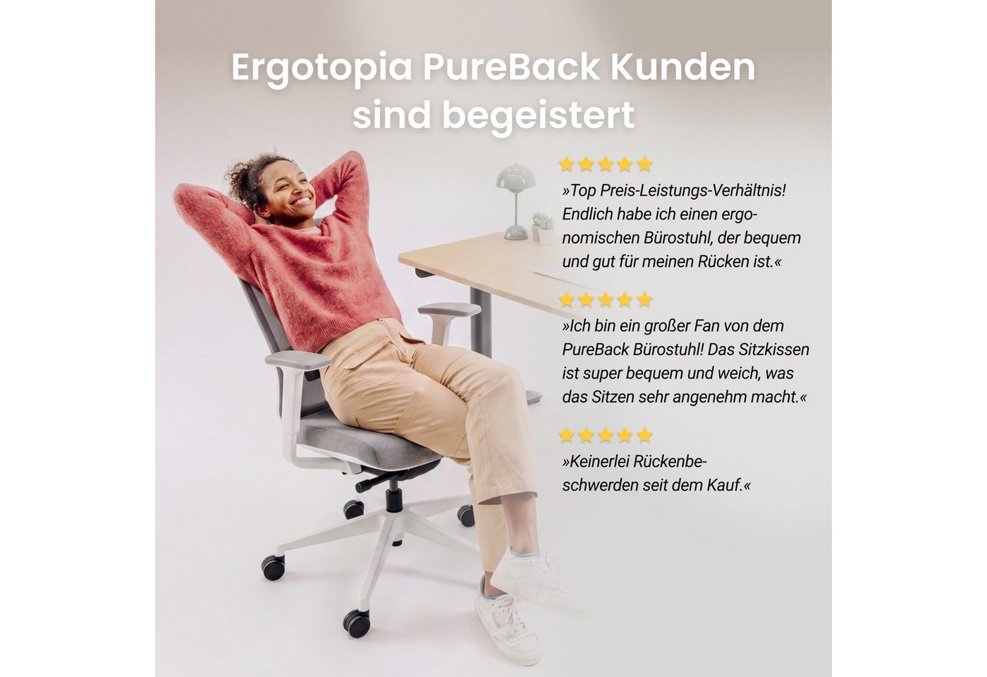 Ergotopia Bürostuhl PureBack ergonomischer Schreibtischstuhl – Bild 2 von 5