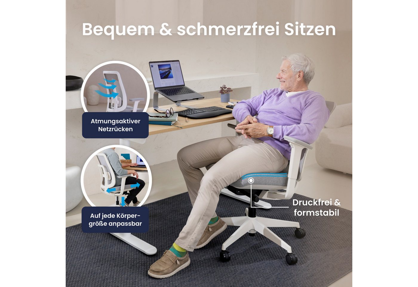 Ergotopia Bürostuhl PureBack ergonomischer Schreibtischstuhl – Bild 3 von 5