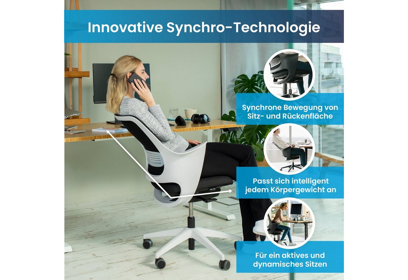 Ergotopia Bürostuhl WellBack ergonomischer Schreibtischstuhl mit Synchronmechanik – Bild 4 von 5