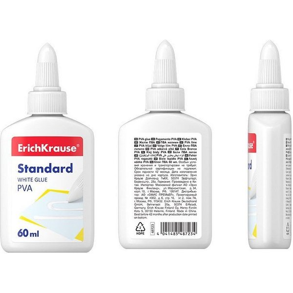 Erich Krause Bastelkleber, PVA Kleber weiß mit Applikator 60ml wasserlöslich 1 Stück