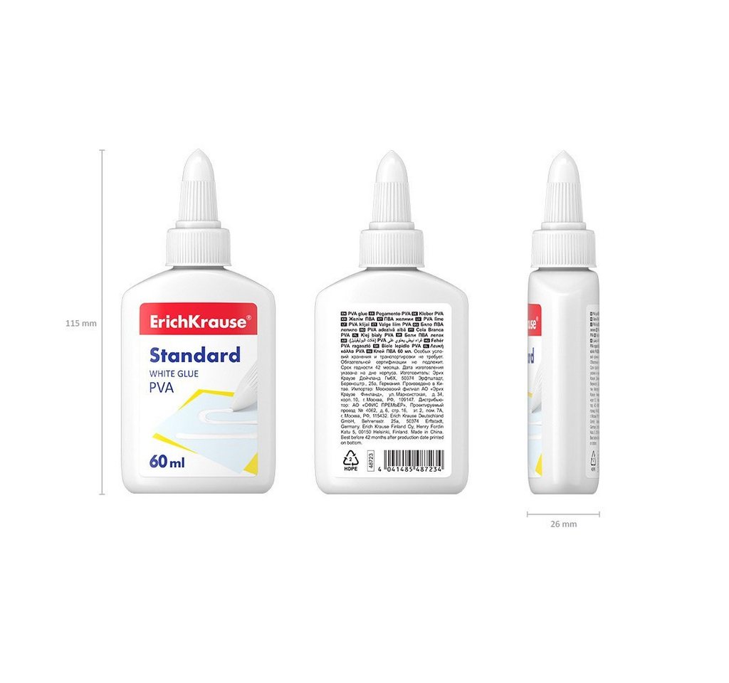 Erich Krause Bastelkleber, PVA Kleber weiß mit Applikator 60ml wasserlöslich 1 Stück – Bild 4 von 5