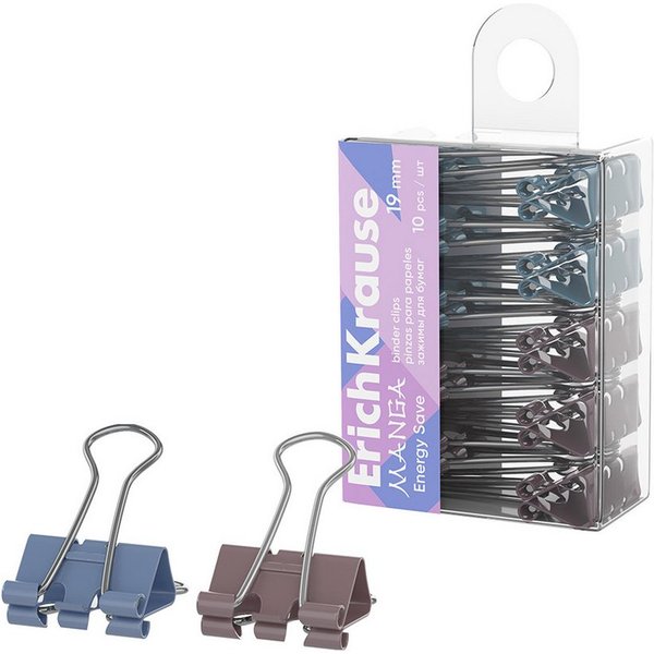Erich Krause Büroklammer, Foldback Klammern 19mm Metall 10 Stück Blau / Lila