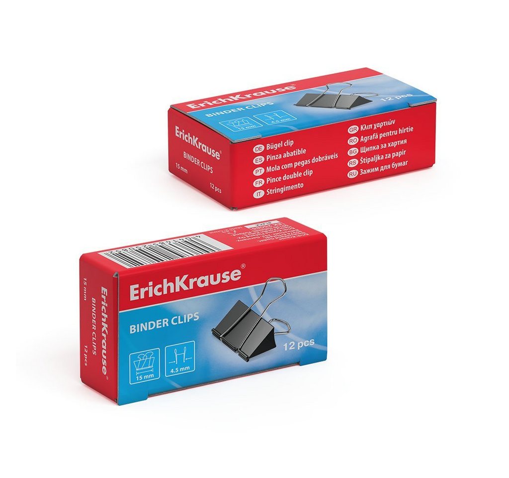 Erich Krause Büroklammer, Foldback Klammern 15mm Metall 12 Stück Schwarz – Bild 2 von 4
