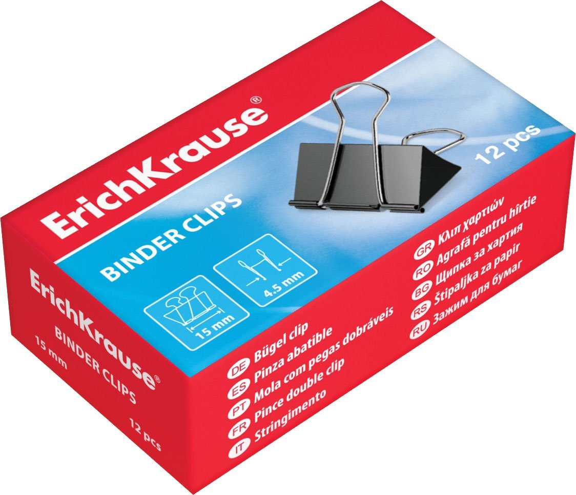 Erich Krause Büroklammer, Foldback Klammern 15mm Metall 12 Stück Schwarz – Bild 4 von 4
